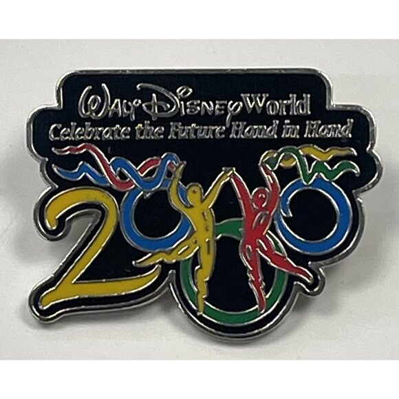 Walt DISNEY World 2000 Celebrate the Future Hand in Hand Lapel PIN Pinback EUC - Picture 1 of 2